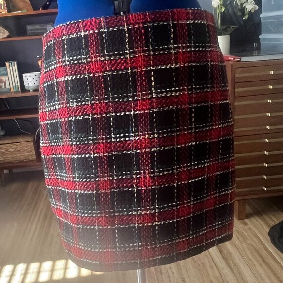 LOFT Red Plaid Mini Pencil Skirt - Picture 2 of 4